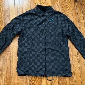 Nike Black Checkerboard Windbreaker with Teal Swoosh